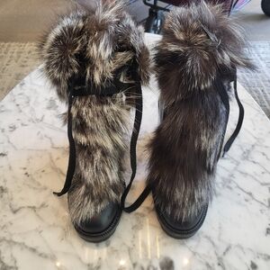 Louboutin combat fox fur boot, 37.5